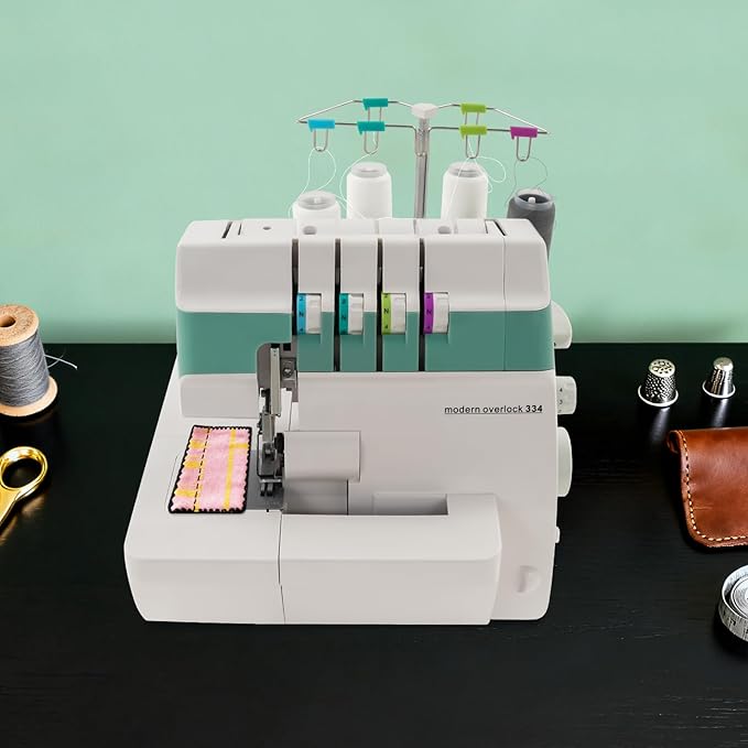 Serger Overlock Machine 1200 Stitches Per Minute Heavy Duty Metal Frame Portable 3-4 Thread Stitching Machine with Differential Feed System and Sewing Accessory Kit Included