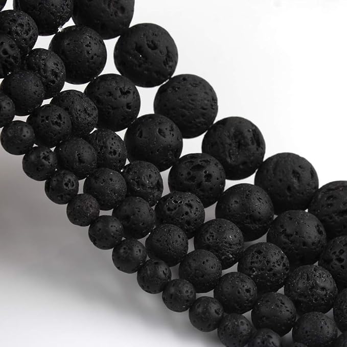 60pcs 6mm Natural Stone Beads Black Lava Beads Crystal Gemstone for Jewelry Making, DIY Bracelet Necklace