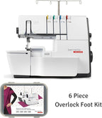 Bernette B64 Airlock Serger Overlocker with Air Threading | 1300SPM, 16 Stitches, Free Arm, LED Light, Free Hand System | 6 Overlock Foot Kit Extension Table