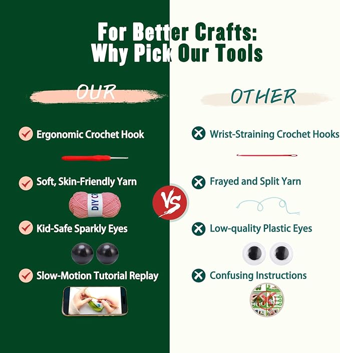 YOKISS 8Pcs Beginner Crochet Starter Kit, Creative Christmas Gifts & Birthday Gifts for Adults & Kids, Popular DIY Patterns, 40% Extra Yarn Crochet Animals Kits with Step-by-Step Video Tutorials