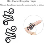 2Pcs Crochet Rings for Finger, Adjustable Open Yarn Guide Crochet Tension Ring for Crocheting Knitting Accessories Supplies Metal Yarn Tension Loop Ring for Finger (Black), SATONBEYI