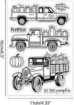 GLOBLELAND Autumn Truck Pumpkin Clear Stamps Harvest Maple Leaves Silicone Clear Stamp Seals Text Transparent Stamps for DIY Scrapbooking Cards Making Photo Album Journal