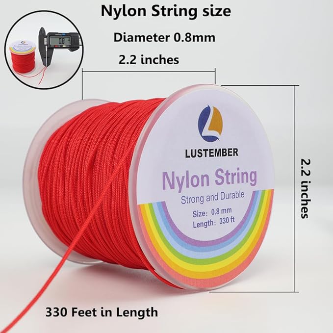 0.8mm Nylon String, Strong Bracelet String, Durable Nylon Cord for Jewelry Making, Bracelets, Beading, Necklaces, Rattail Braiding, Kumihimo, Wind Chimes, Blinds and Handicrafts