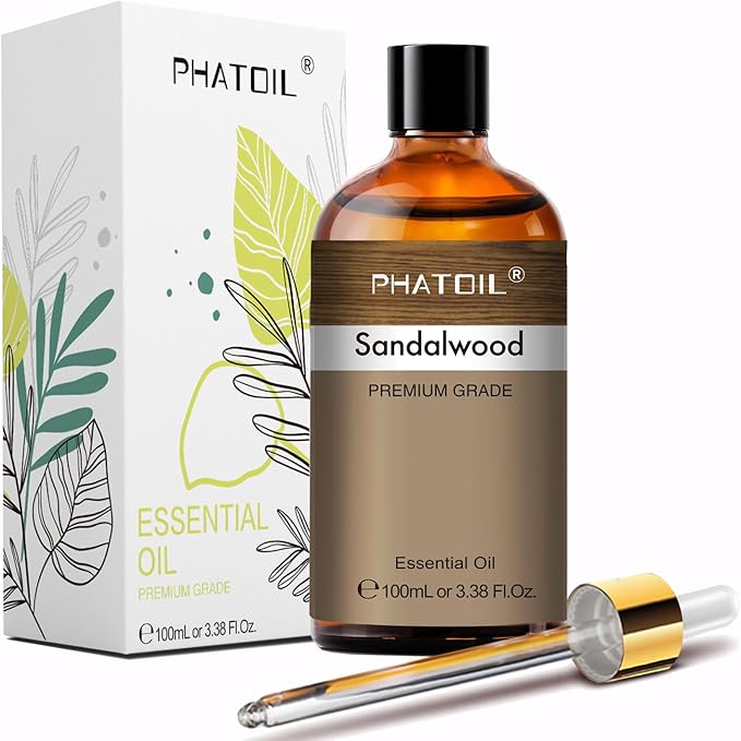 PHATOIL Sandalwood Essential Oils for Aromatherapy, 3.38FL.OZ Diffuser Oils for Home, Perfect for Aromatherapy, Humidifiers, Yoga, DIY Candle and Soap Making - 100ml