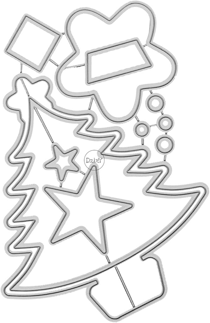 DzIxY Patchwork Christmas Tree Five Pointed Star Metal Cutting Dies for Card Making Kit Embossing Paper Die Cuts Set Scrapbook Stencils Supplies Machine Templates
