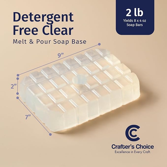 Crafter's Choice Detergent Free Melt and Pour Soap Base for Soap Making and DIY Crafting Projects, SLS/SLES Free, 2LB Block (Clear)