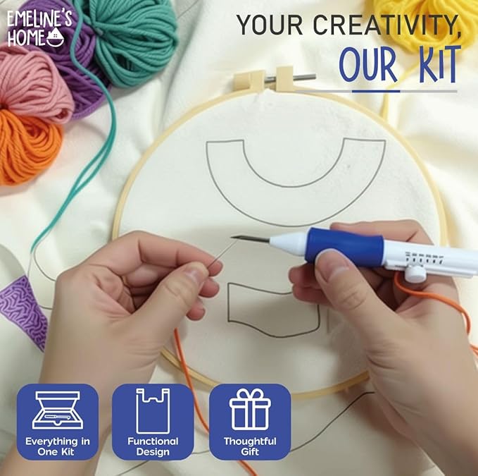 EMELINE'S HOME Punch Needle Kit - Punch Needle Kits Adults Beginner - DIY Punch Stitching Tote Bag