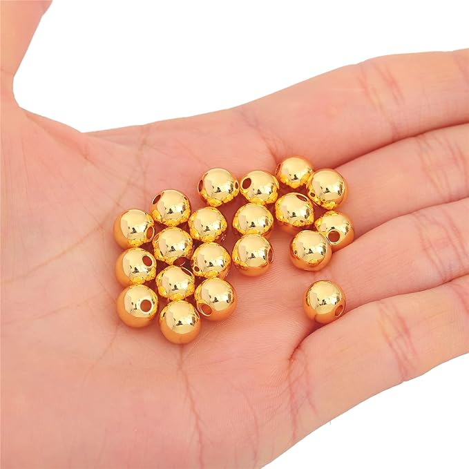 18K Gold Plated Round Spacer Beads 8mm 20pcs for Jewelry Making Findings Non Tarnish