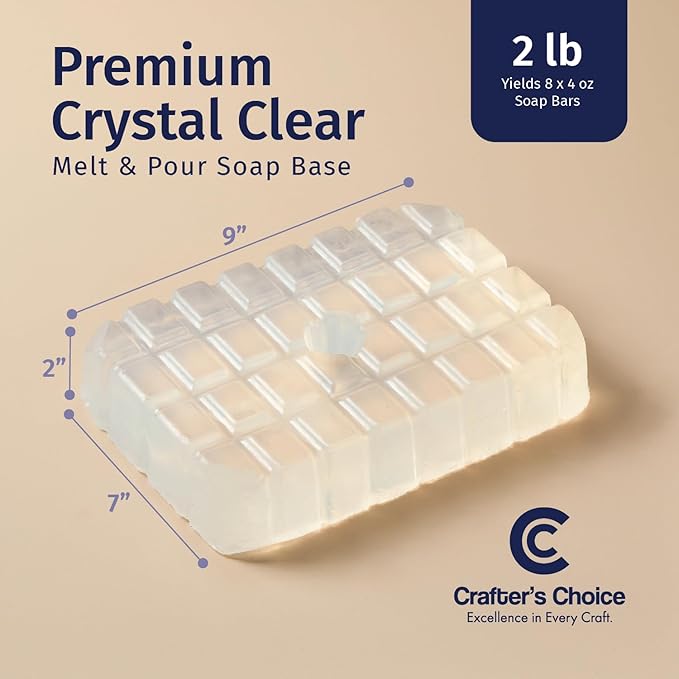 Crafter's Choice Premium Glycerin Melt and Pour Soap Base for Soap Making and DIY Crafting Projects, 2LB Block (Crystal Clear)