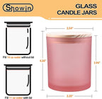 SHOWIN 14 OZ Thick Candle Jars for Making Candles 12 Pcs, 3 Wick Empty Jars with Wood Lids for Candle Making, Sample Container, Frosted Pink