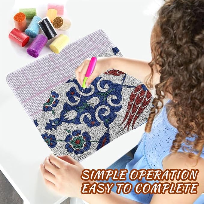 Latch Hook Kits for Kids DIY Rug Crochet Yarn Kits for Adults Tapestry Kits Home Decor Kits with Flower Printed Canvas Carpet Needlework Doormat Creative Gift Home Decoration 20 X 15 Inch (Flower)