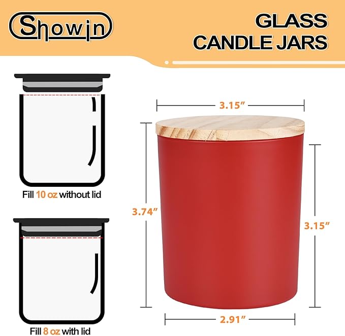 SHOWIN 10 OZ Thick Candle Jars for Making Candles 15 Pcs, Empty Jars with Wood Lids for Candle Making, Sample Container, Christmas