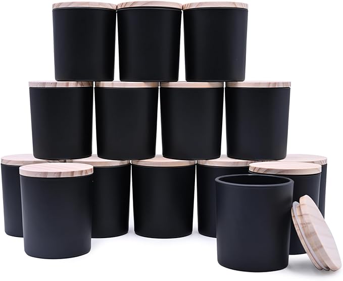 8 OZ Thick Candle Jars for Making Candles 15 Pcs, Black Empty Jars with Wood Lids for Candle Making, Sample Container,Matte Black