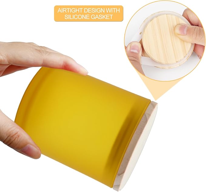 10 OZ Thick Candle Jars for Making Candles 15 Pcs, Empty Jars with Wood Lids for Candle Making, Sample Container, Frosted Yellow