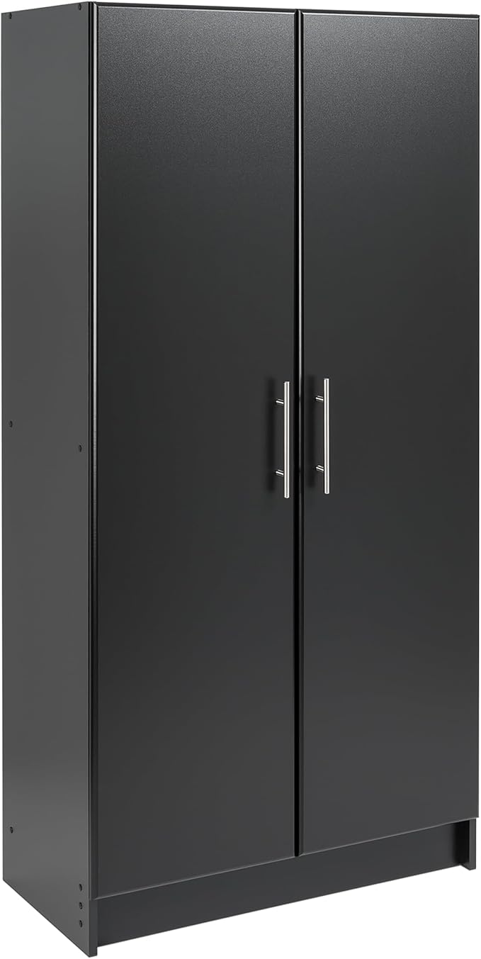 Prepac Elite Tall Garage Storage Cabinet & Pantry Storage Cupboard, 2-Door Freestanding Bathroom or Pantry Cabinet with Adjustable Shelves, 16" D x 32" W x 65" H, Black