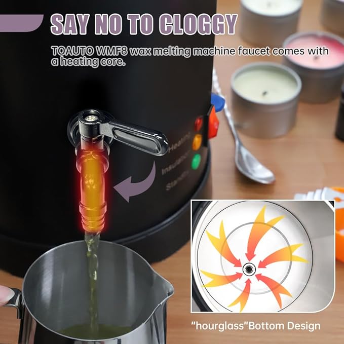 TOAUTO 16Lbs Large Wax Melter for Candle Making, Electric Wax Melting Container Holds 16Lbs Melted Wax with Heating Core Spout & Bottom Design for Commercial Candle Business