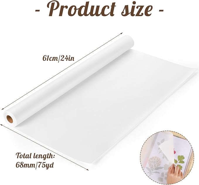 Tracing Paper Roll 24in x 75yd, White Trace Paper Pattern Paper Translucent Tracing Paper for Sewing, Drawing, Sketching, Gift Wrapping