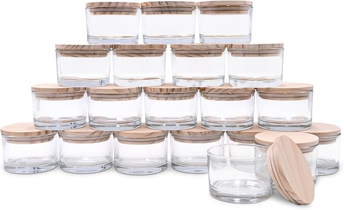 SHOWIN Thick Candle Jars for Making Candles 20 Pcs, 4 OZ Empty Jars with Wood Lids for Candle Making, Sample Container, Clear