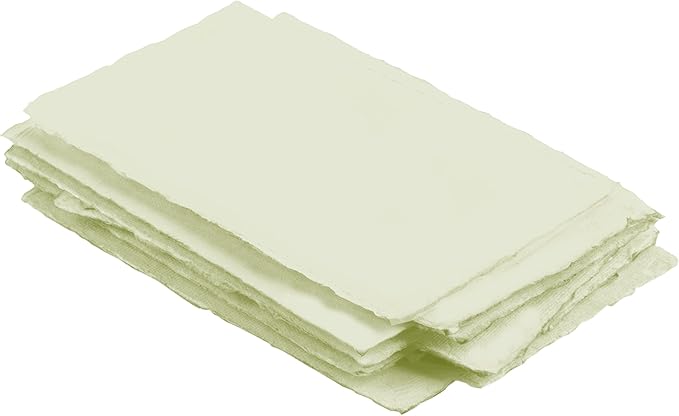 Wanderings Thick Handmade Deckled Edge Cotton Paper - Cold Pressed Texture - Paint, Watercolor, Drawing, Writing, Cards, Invitations, Menus, Save The Date, Arts and Crafts, 25 Pack Green 300gsm, 5x7