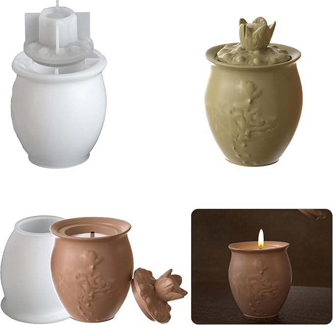 Lotus Jar Bottle Mold - Resin Casting Silicone Molds for Home Decor & Candle Making Wave Spiral Mold