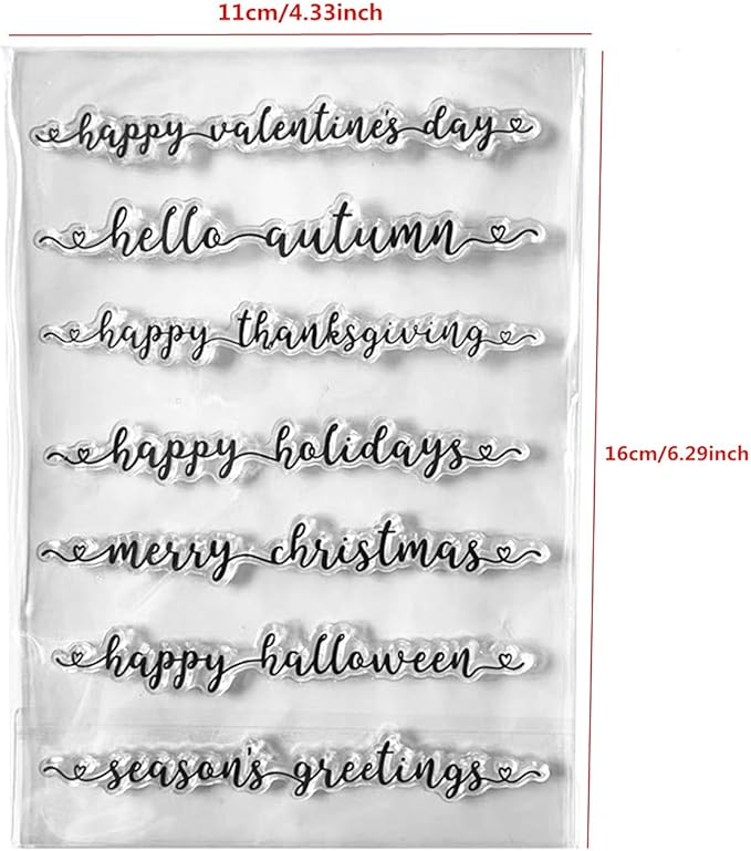 Arbuya Christmas Phrase Clear Stamps for Card Making and Journaling,Halloween Thanksgiving Silicone Stamps Autumn Phrase Words Rubber Stamp Seals for Crafts DIY Scrapbooking Album Decoration
