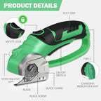 Cordless Electric Scissors, 4V Box Cutter & Cardboard Cutter with Upgrade Blade, LED Light, Safety Lock - Rechargeable Rotary Cutter for Fabric, Leather, Plastic, Sewing, Industrial (Lime Green)