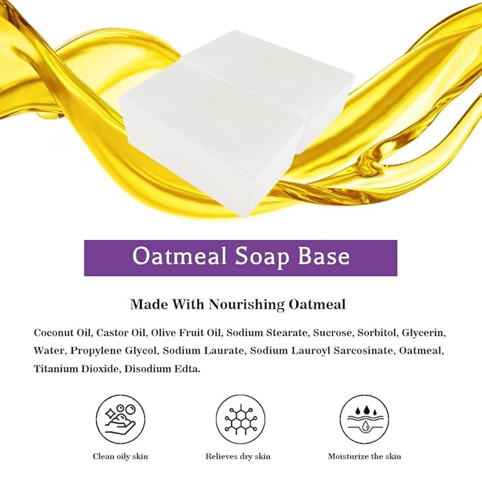5.2LB Oatmeal soap base, DIY Handmade with Oatmeal Milk Melt and Pour Soap for Crafting and Making, Vegan, Easy to Cut