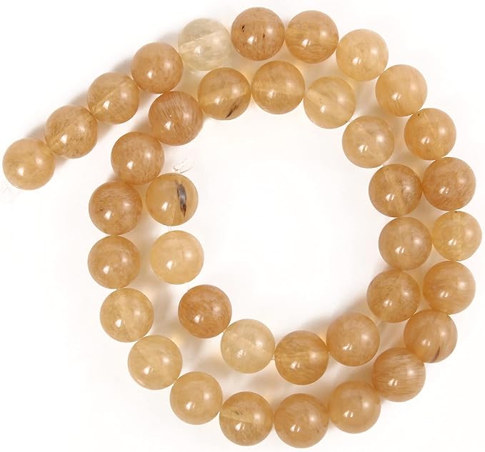45pcs 8mm Natural Stone Beads Gold Rutilated Quartz Beads Crystal Gemstone for Jewelry Making, DIY Bracelet Necklace