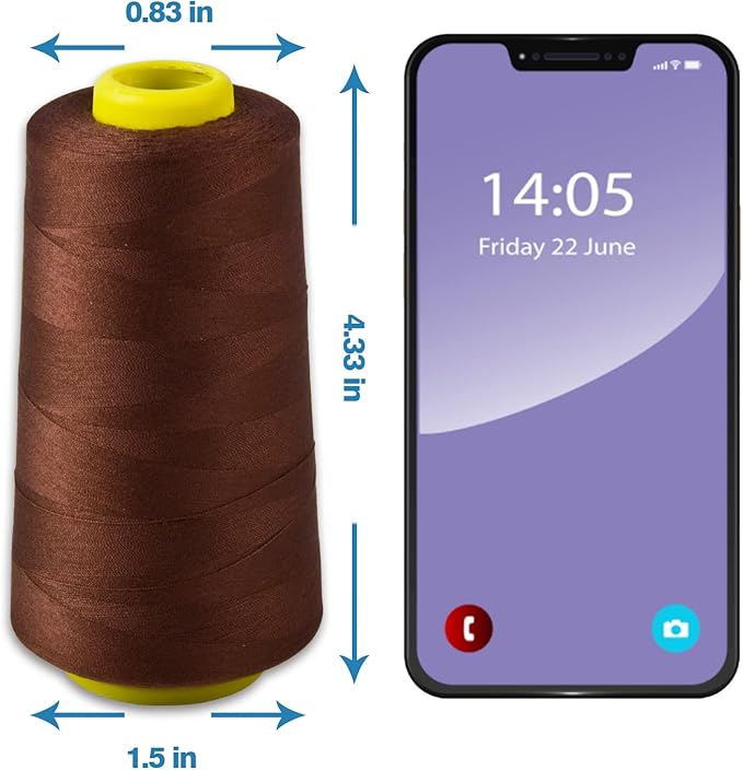 Brown Serger Thread All-Purpose Thread for Sewing, Polyester, 4 Cones of 3000 Yards Each Spool for Sewing Machine