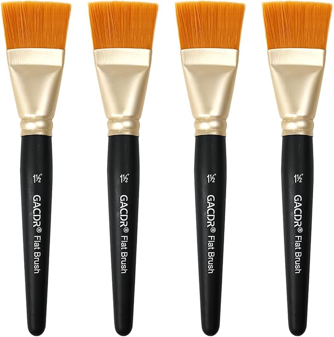 1 1/2 inch Flat Paint Brushes for Acrylic Painting,4 Pieces 38mm Large Craft Basecoating PaintBrushes with Wooden Handle for Acrylic, Oil, Body, Facial mask Brushes
