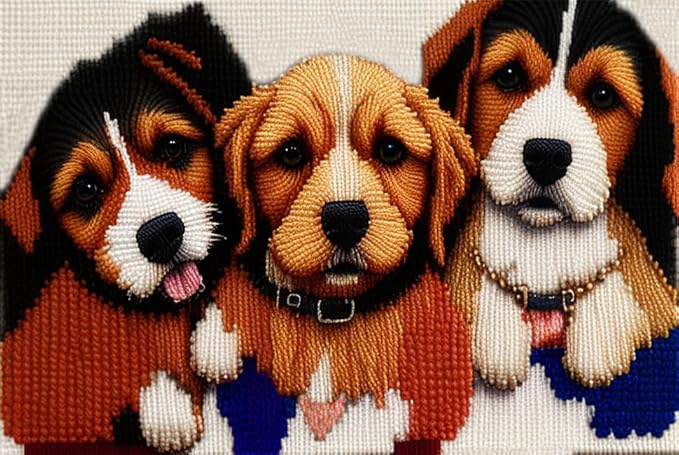 Latch Hook Kits for Adults, Pre-Printed Handmade Rug Crochet Yarns DIY Door Mat Kits for Home Decor Festival Gift 23.6"X15.8" (Three Dogs)