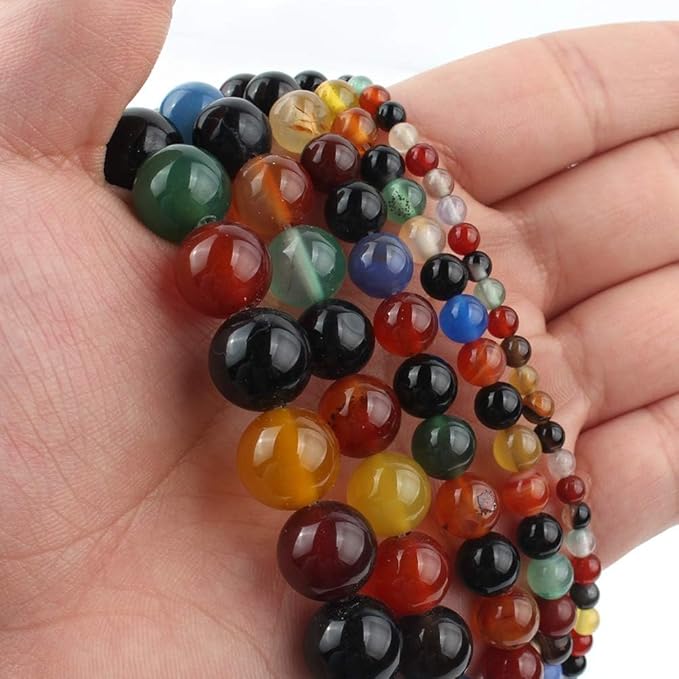 6mm Natural Multicolor Agate Beads for Jewelry Making Round Loose Gemstone Stones 1 Strand 15 Inch (60-63 pcs)
