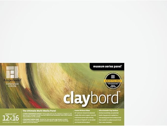 Ampersand Art Supply Wood Painting Panel: Museum Series Claybord, 12" x 16", 3/4" Cradled Profile