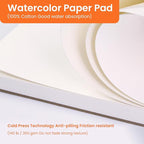 Watercolor Paper Pad, 30 Sheets, 3.5x5.5”, 100% Cotton Paper, Glue Bound, 140LB/300GSM Cold Pressed Water Color Paper for Watercolor Drawing, Mixed Media, Art Journaling (3.5x5.5 Inch)
