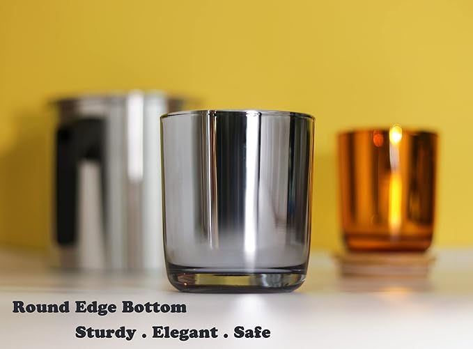 Aroparc Bulk Candle Jars with Lids, 12 Pack 10oz Electroplated Rounded Bottom Edge Candle Container Tumbler Jar for Candle Making Candle Tins Candle Making Supplies (Grey)