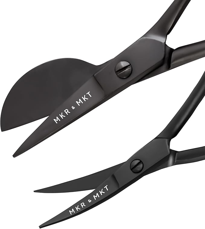 Small Embroidery 4.5 Inch Scissors Set of 2 Kit - Mini Double Bend Offset Duckbill and Double Bend Long Applique Needlepoint Blade with Pouch Sleeve (Black)