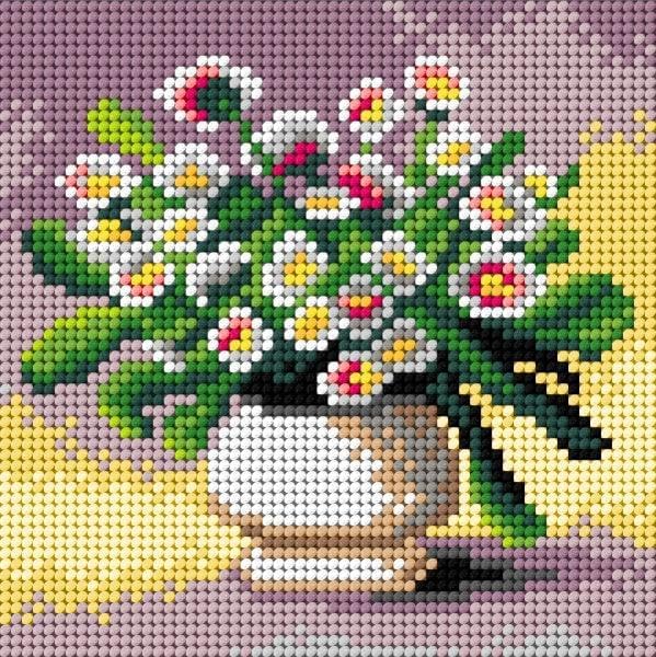 Wizardi Needlepoint Canvas for halfstitch Without Yarn Daisies in a Vase 2898D Orchidea
