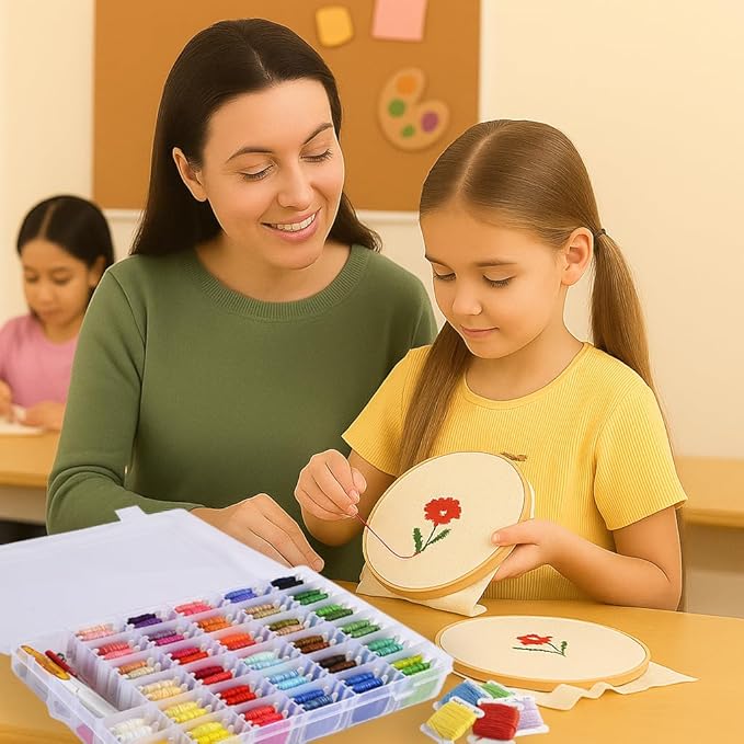 Peirich Embroidery Floss Cross Stitch Supplies, Friendship Bracelets String Kit Embroidery Floss Kit Cross Stitch Kits with Organizer Sewing Boxes Cross Stitch Tools - Gift for Christmas Birthday