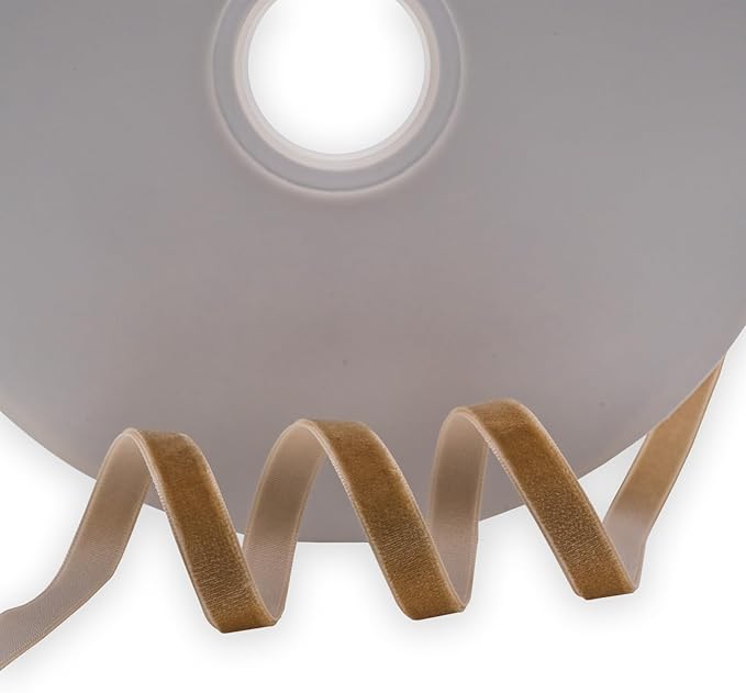 Nylon Khaki Velvet Ribbon Single Faced,3/8 Inch X 25 Yards Spool