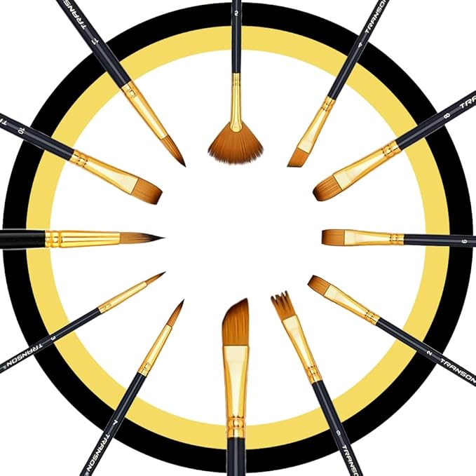 Transon Art Painting Brush Assorted Set of 12 for Acrylic Watercolor Gouache Hobby Painting