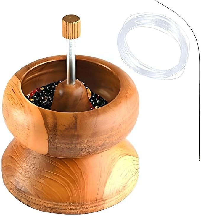 SHOP LC DELIVERING JOY Seed Bead Spinner for Bracelet Making Kit - Clay Beads Spinner with Big Eye Beading Needle and 3 Meter Long Thread Wooden Crafting Birthday Gifts for Womens - Teak Wood