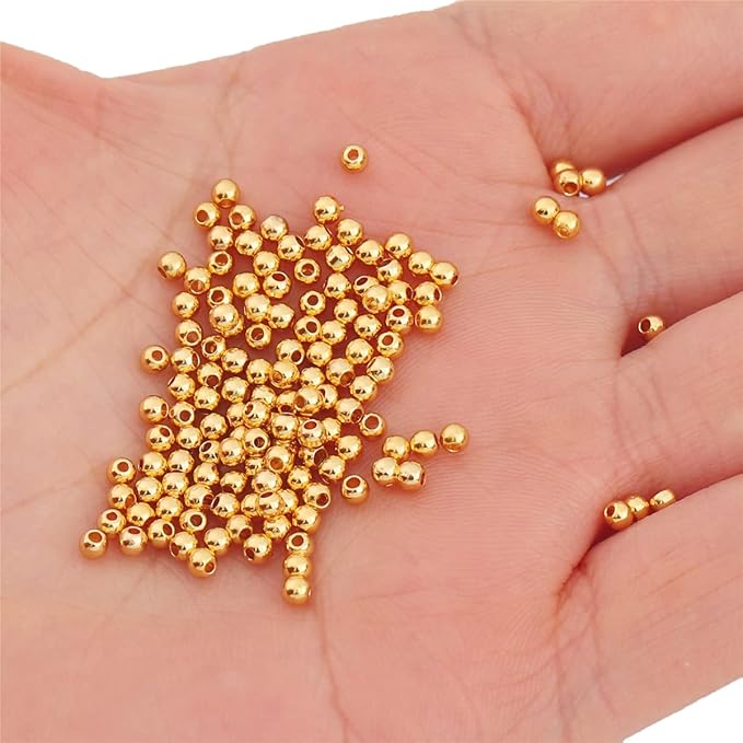 18K Gold Plated Round Spacer Beads 2.5mm 500pcs for Jewelry Making Findings Non Tarnish