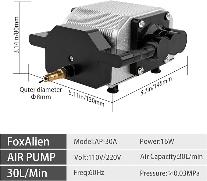 FoxAlien AP30A Portable Air Assist Pump 30L/min Adjustable Air Volume for CNC Engraving Machines