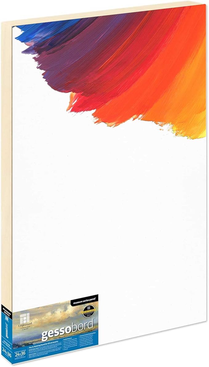 Ampersand Art Supply Gesso Wood Painting Panel: Museum Series Gessobord, 24" x 36", 1-1/2" Cradled Profile