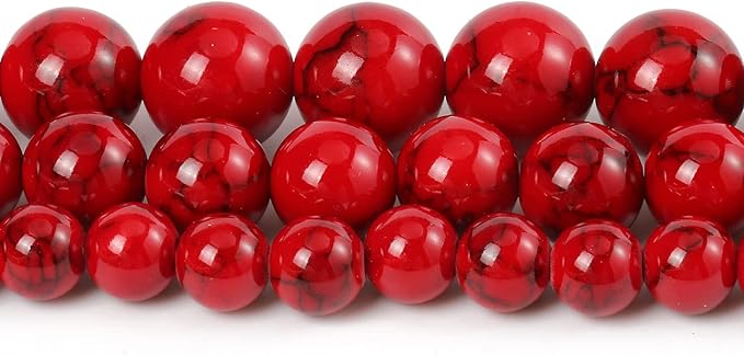 Beads for Bracelets Red Beads 6MM Beads Red Turquoise Bead Crystal Gemstone Beads for Bracelets, Natural Stone Beads for Jewelry Making 60pcs