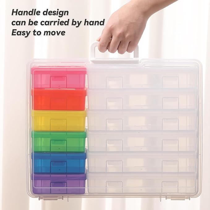 Plastic Storage Boxes & Organizers - Arts & Crafts Storage Boxes with Lids - 6 Medium Clear + 6 Small Color - Modern Style - 15.3"L x 12.5"W x 5.1"H - 18 Count