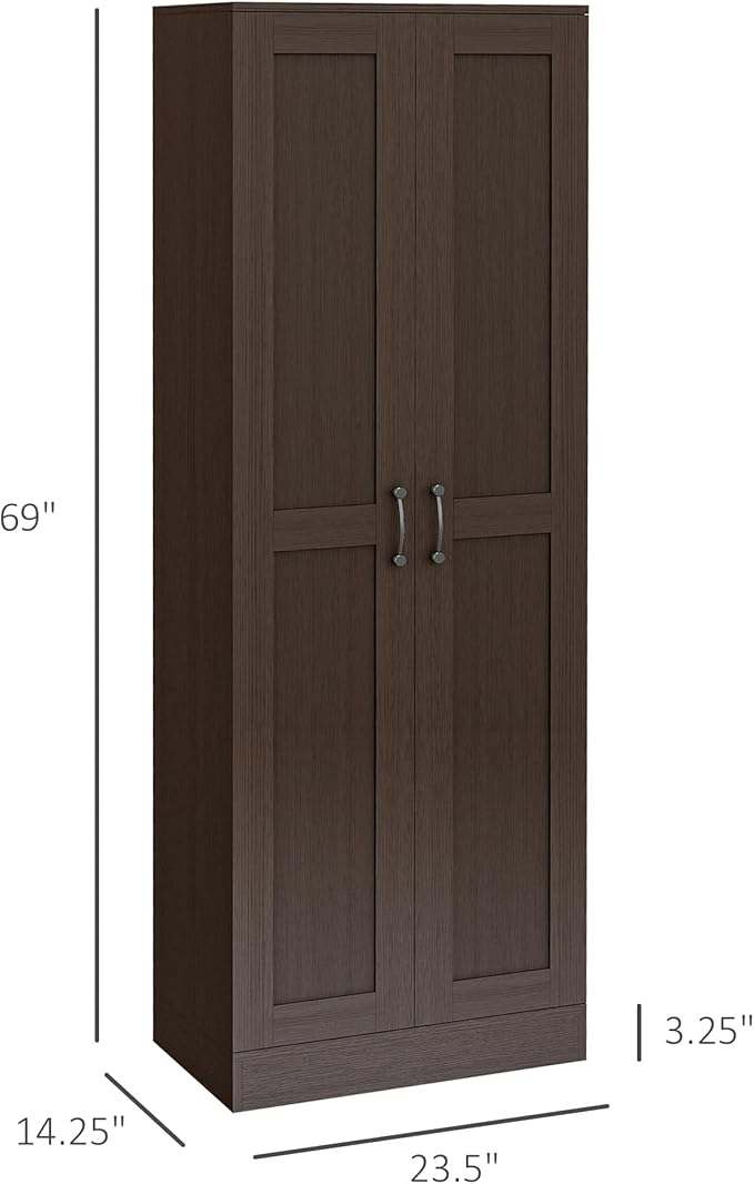HOMCOM 69" Tall Storage Cabinet with Movable Storage Shelves, Modern Style Pantry Cabinet with Soft Close Doors, Coffee
