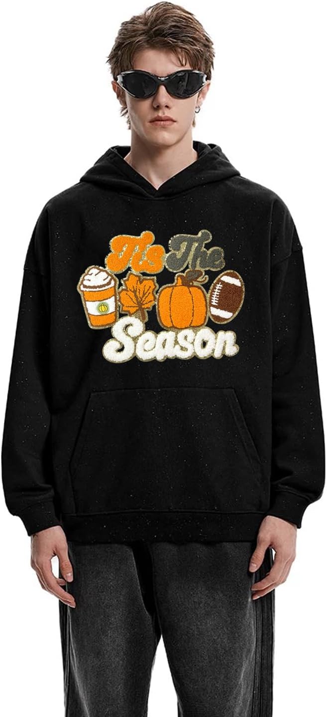 Fall Iron on Patches Pumpkin Maple Leaves Plaid Chenille Embroidery Sew on Stickers Applique for DIY Crafts T Shirt Clothing Jackets Backpacks Jeans Autumn Halloween Party Decorations Accessories