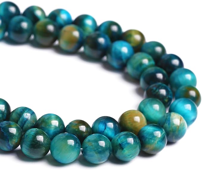 8mm 45PCS Peacock Blue Tiger Eye Stone Beads Natural Crystal Spacer Loose Beads for Jewelry Making DIY Bracelet Semi Precious 1 Strand 15 inches