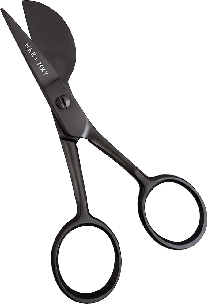 Small Embroidery 4.5 Inch Scissors Set of 2 Kit - Mini Double Bend Offset Duckbill and Double Bend Long Applique Needlepoint Blade with Pouch Sleeve (Black)